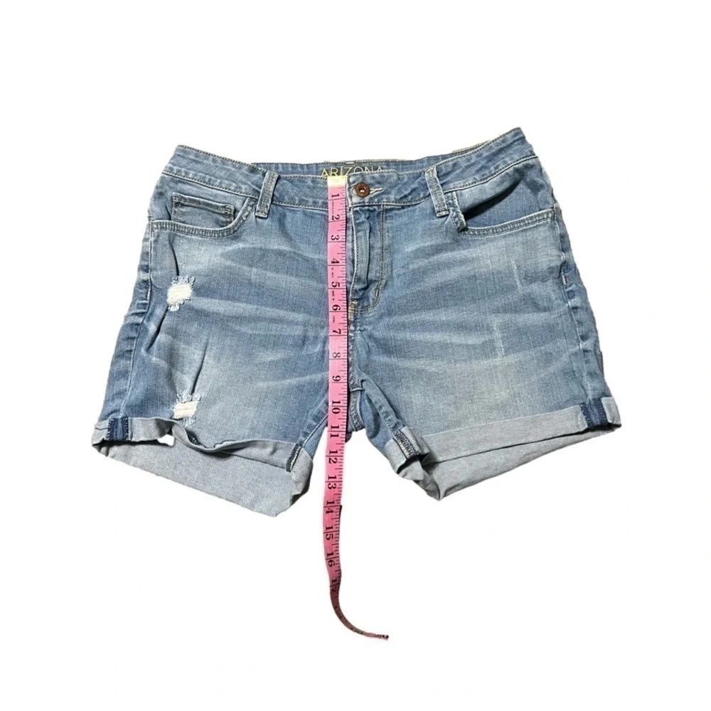 Arizona Denim Blue Jean Distressed Shorts Cuffed Hem Cotton Juniors Size 11